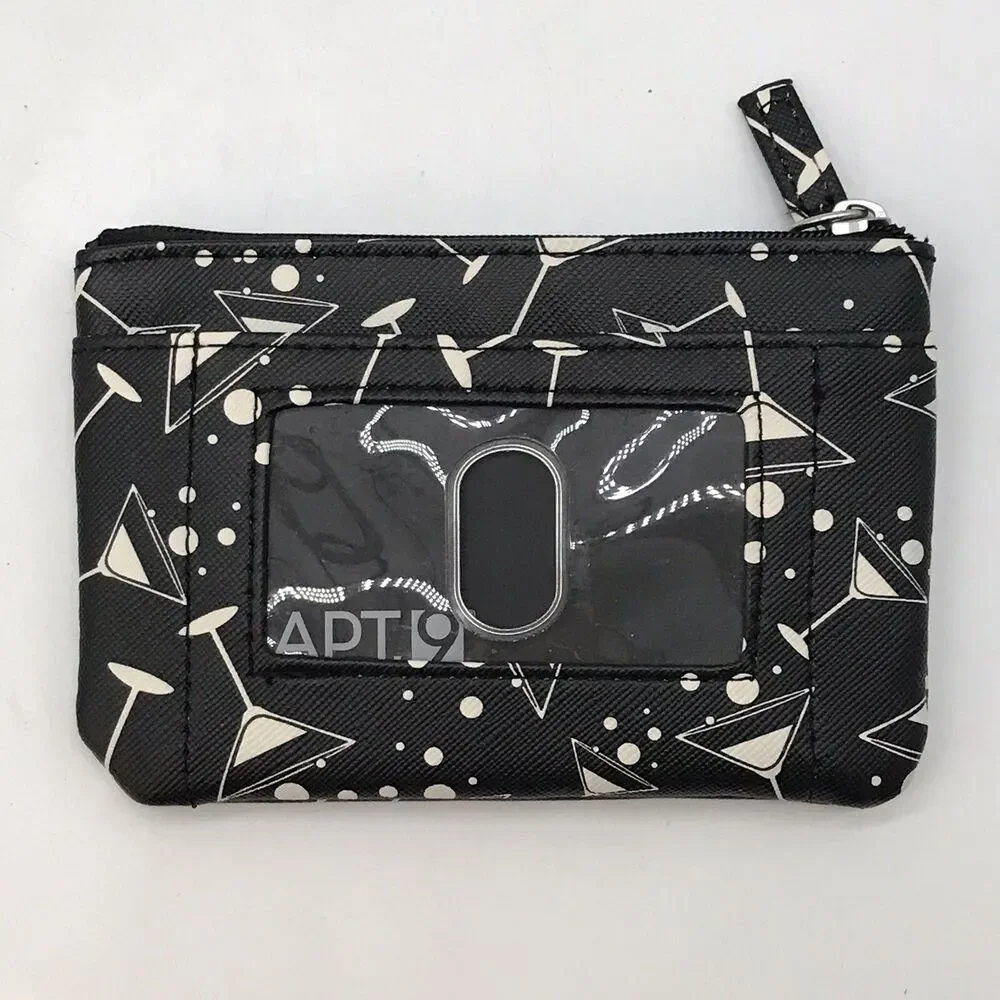 Apt. 9 Martini Faux Leather Card Holder Slim Zip Up Organizer Wallet Key Ring